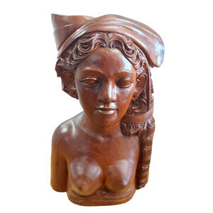 Hand-Crafted Wooden Woman Figurine Klungkung Bali Indonesia Female Wood Carved